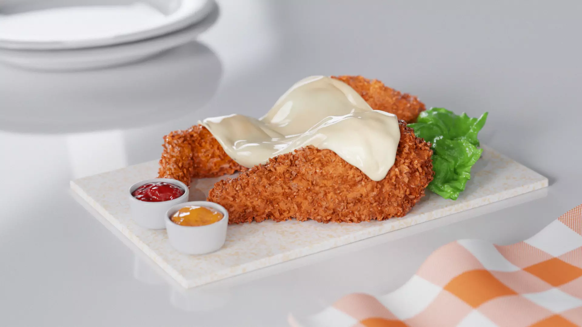 Fried Chicken with Mozarella Cheese Low-poly 3D model_0