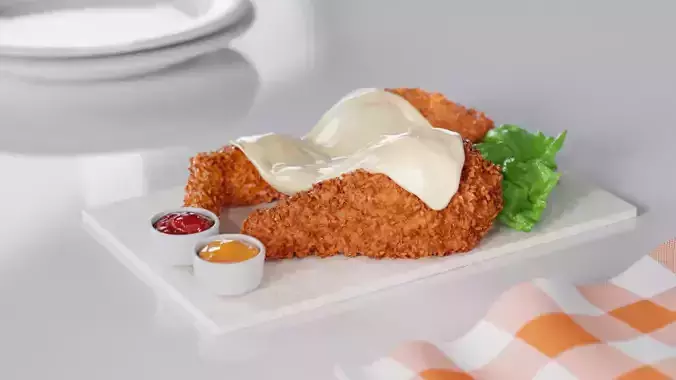 Fried Chicken with Mozarella Cheese Low-poly 3D model