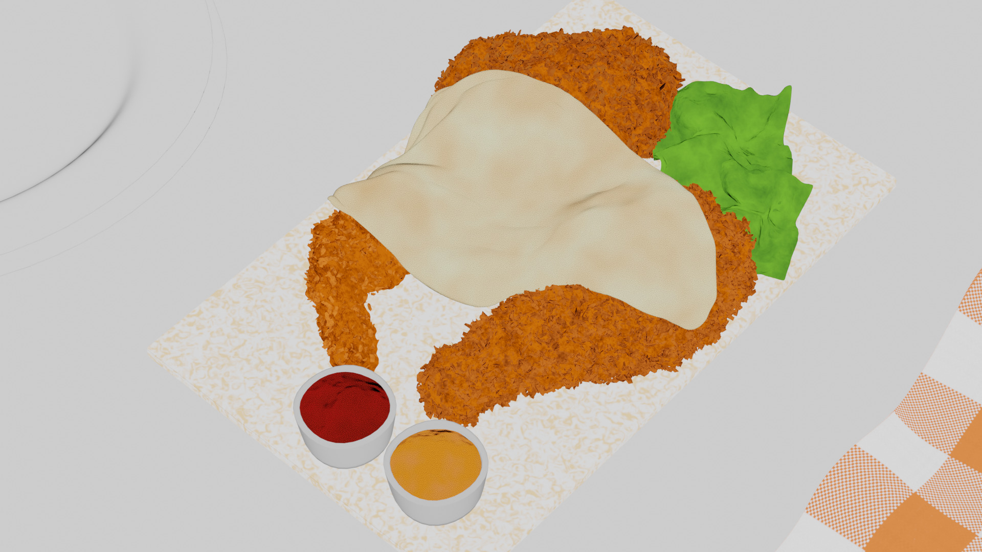 Fried Chicken with Mozarella Cheese Low-poly 3D model_4