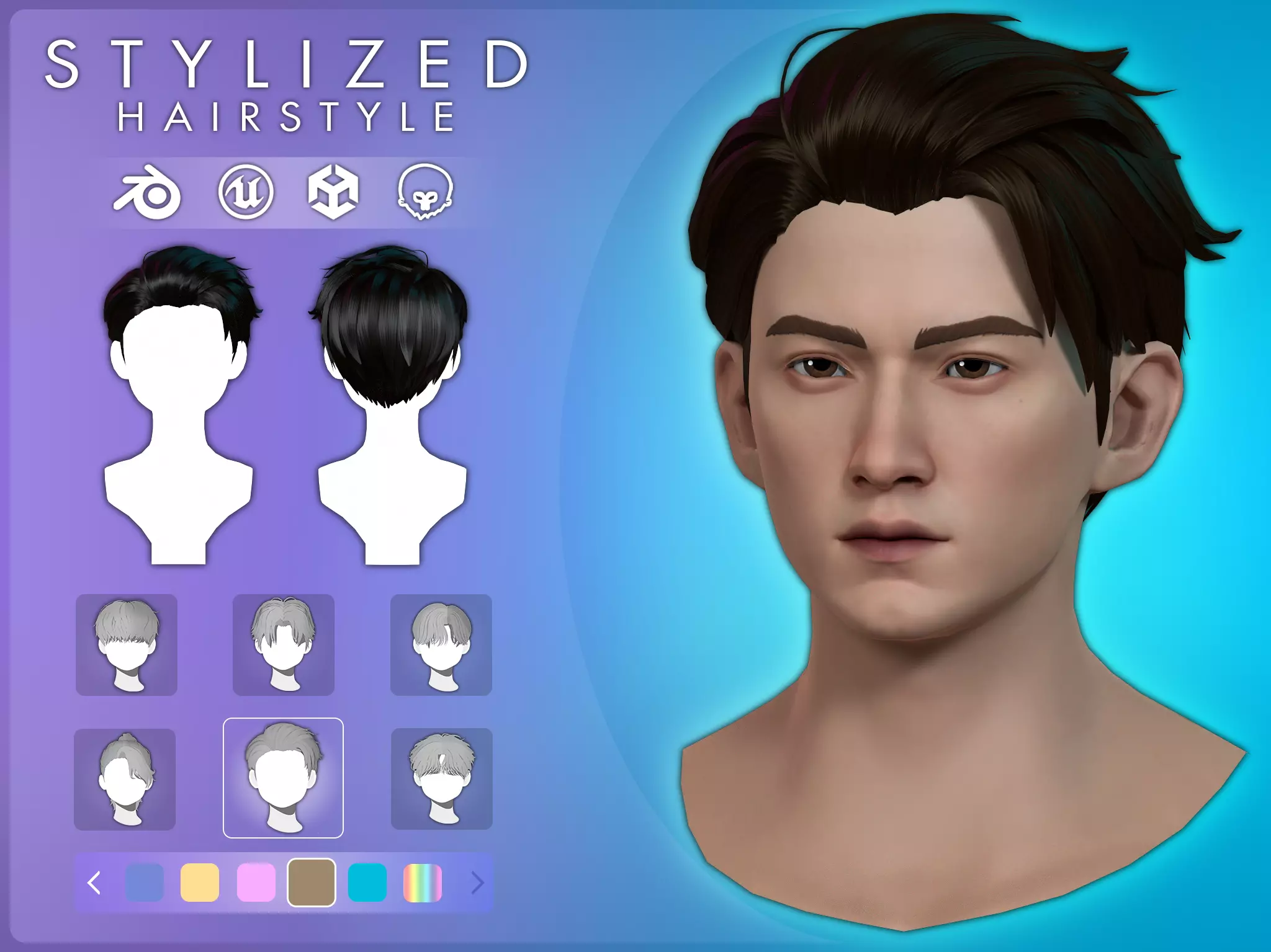 Game Hair - Stylized Male Hairstyle V5 Low-poly 3D model_0