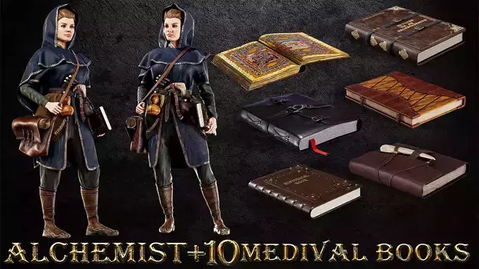 ALCHEMIST WITH 10 MEDIVAL BOOKS
