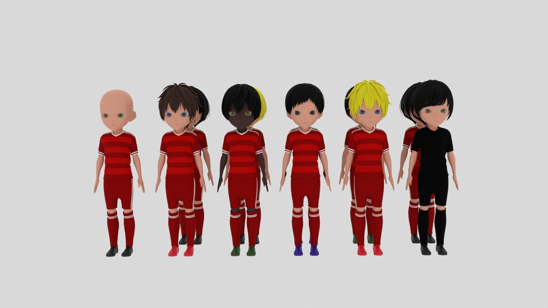 Red Soccer - Football Team Low-poly 3D model_6