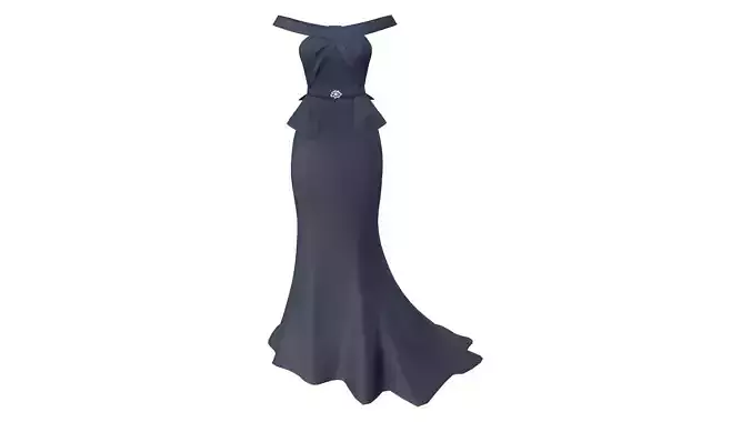 Women Formal Navy Off-Shoulder Evening Prom Dress