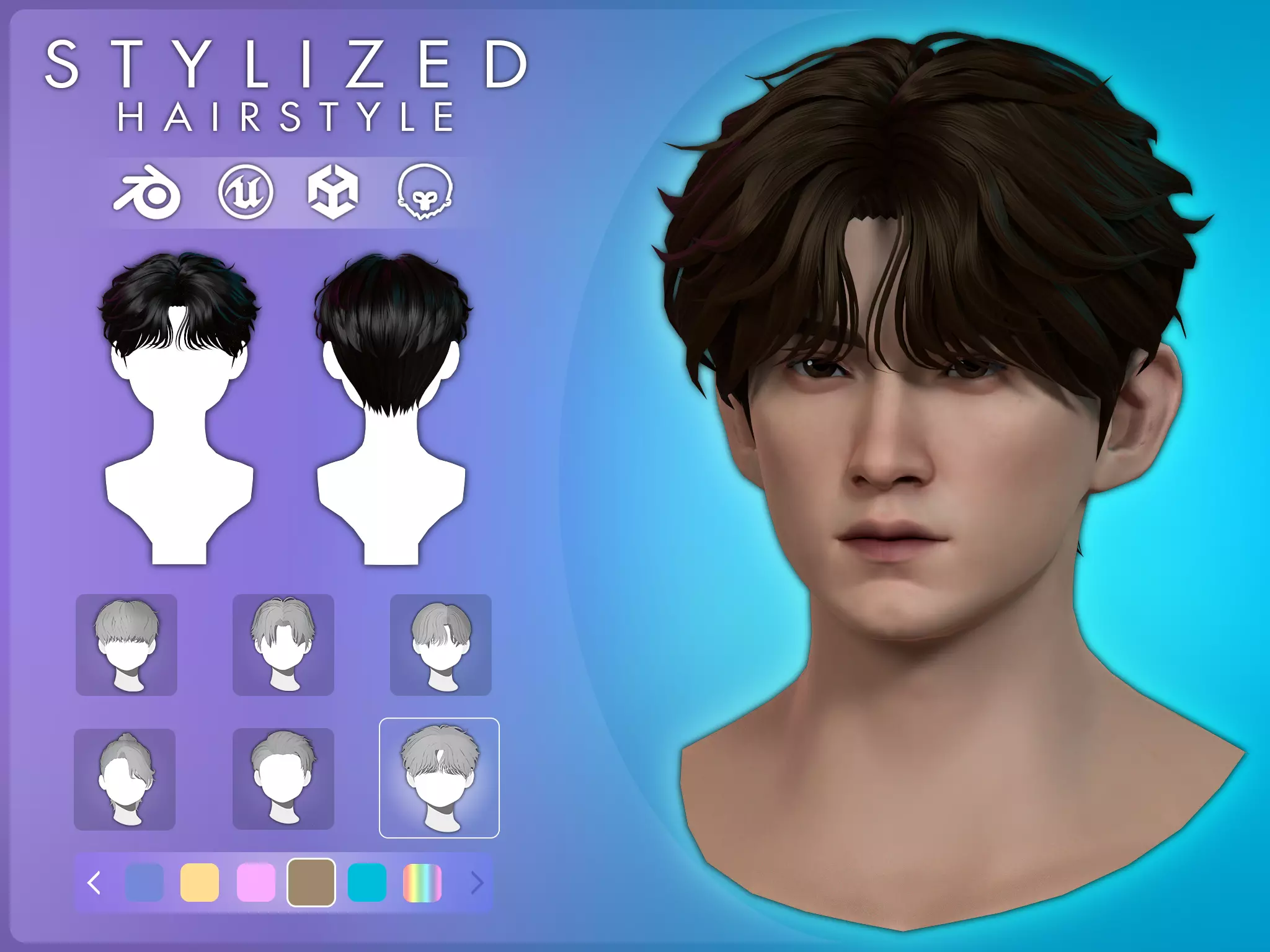 Game Hair - Stylized Male Hairstyle V6 Low-poly 3D model_0