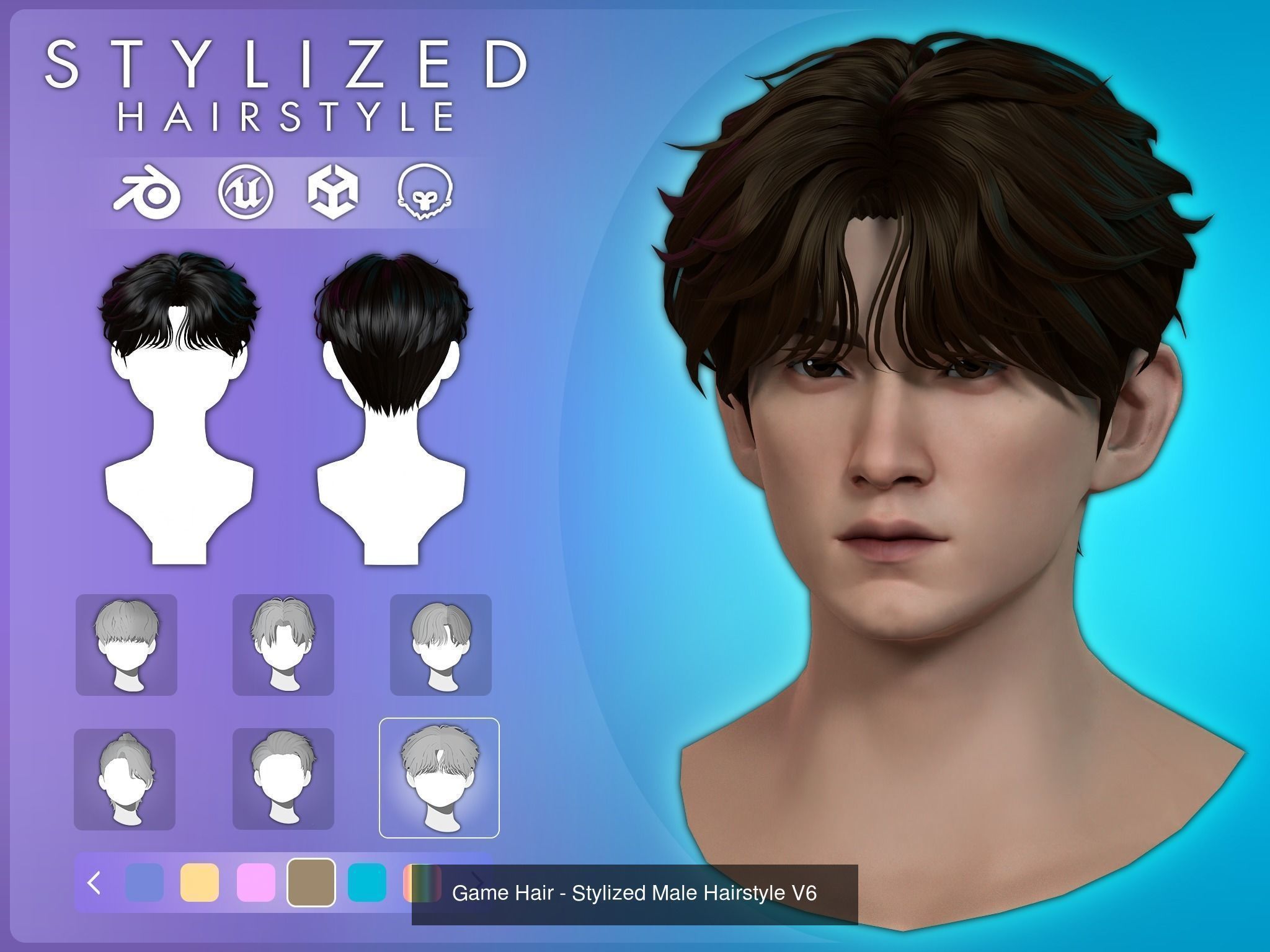 6 Stylized Male Hairstyle v1 3D Model Collection_12