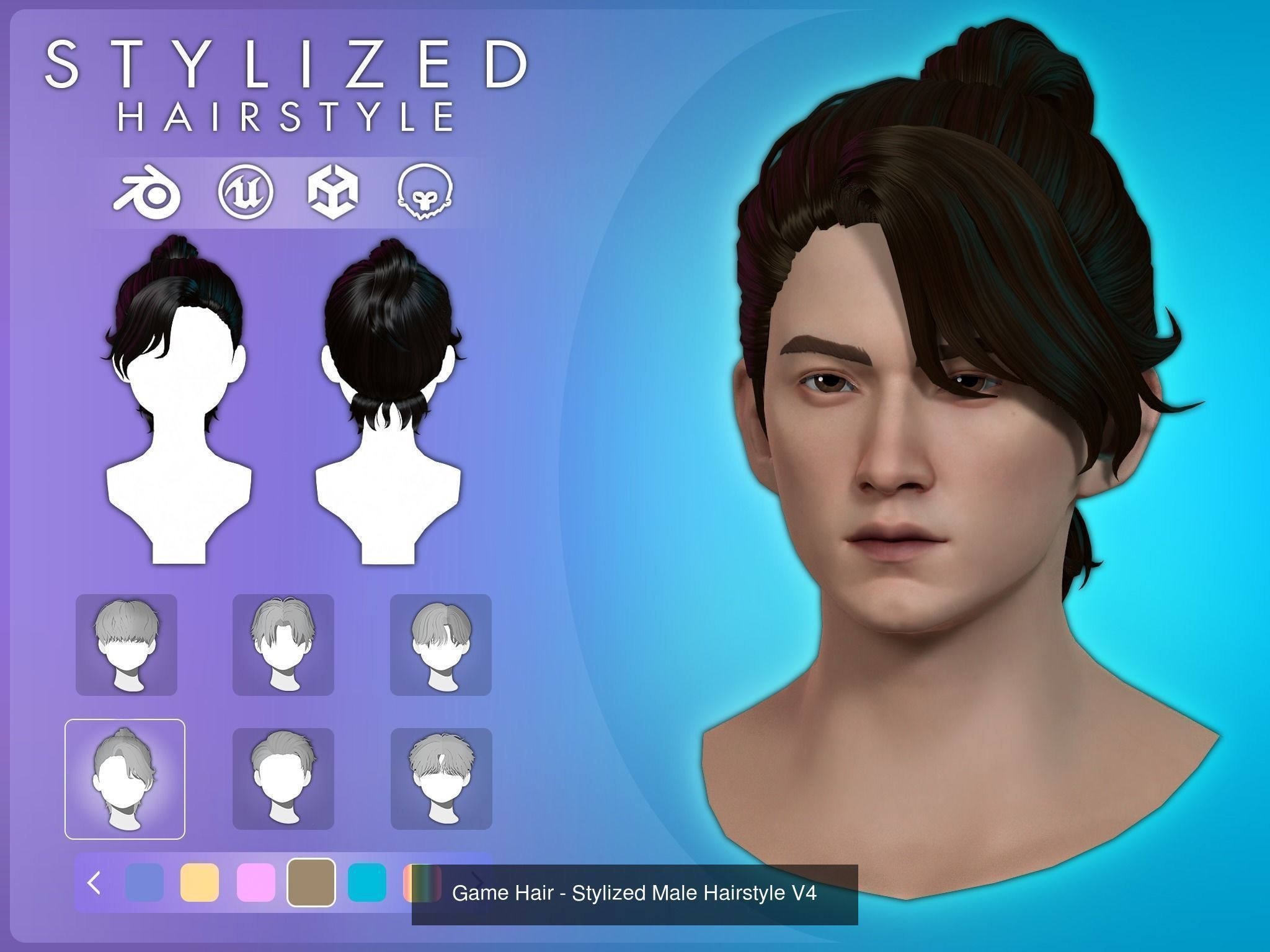 6 Stylized Male Hairstyle v1 3D Model Collection_10