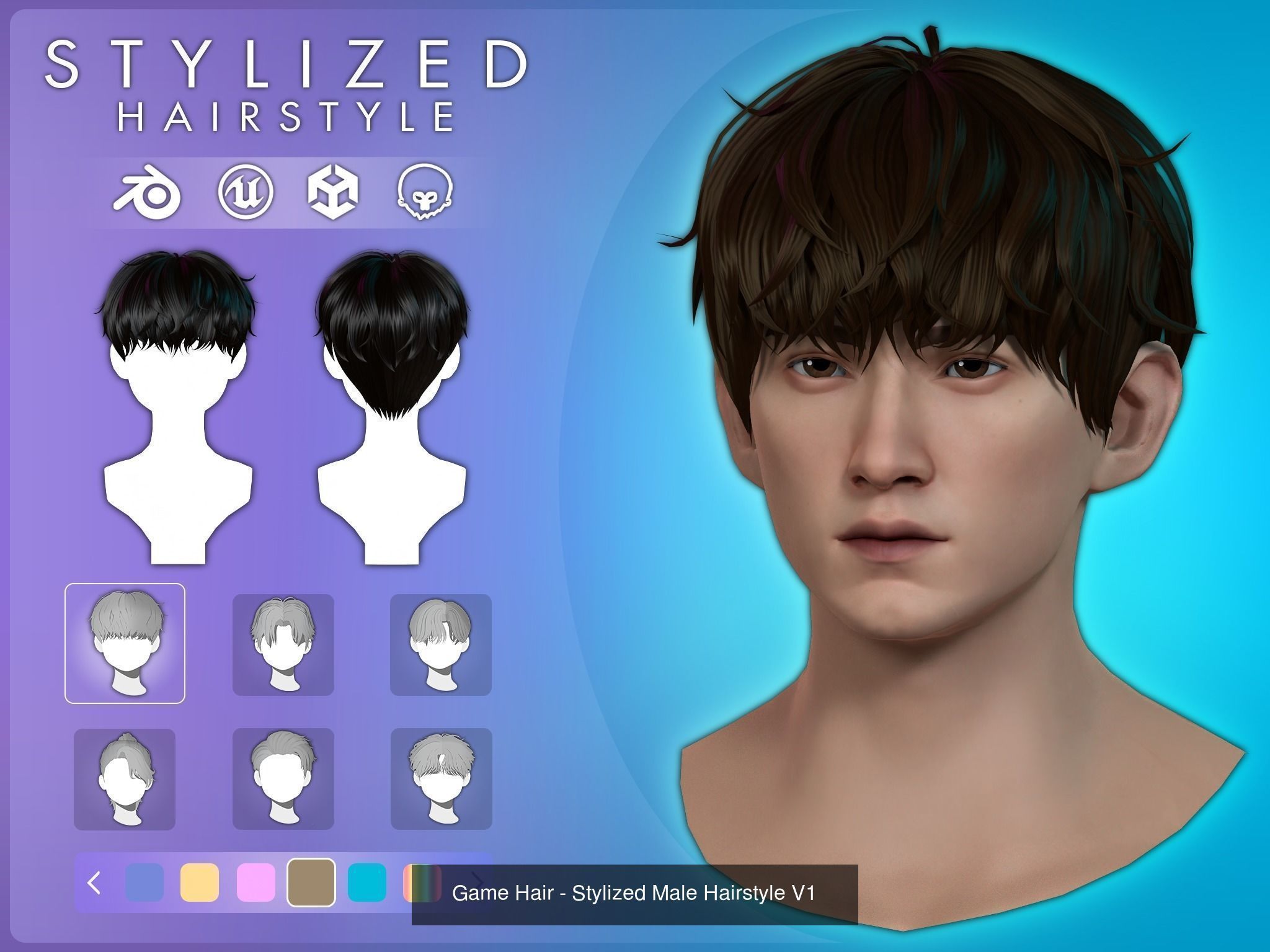 6 Stylized Male Hairstyle v1 3D Model Collection_7