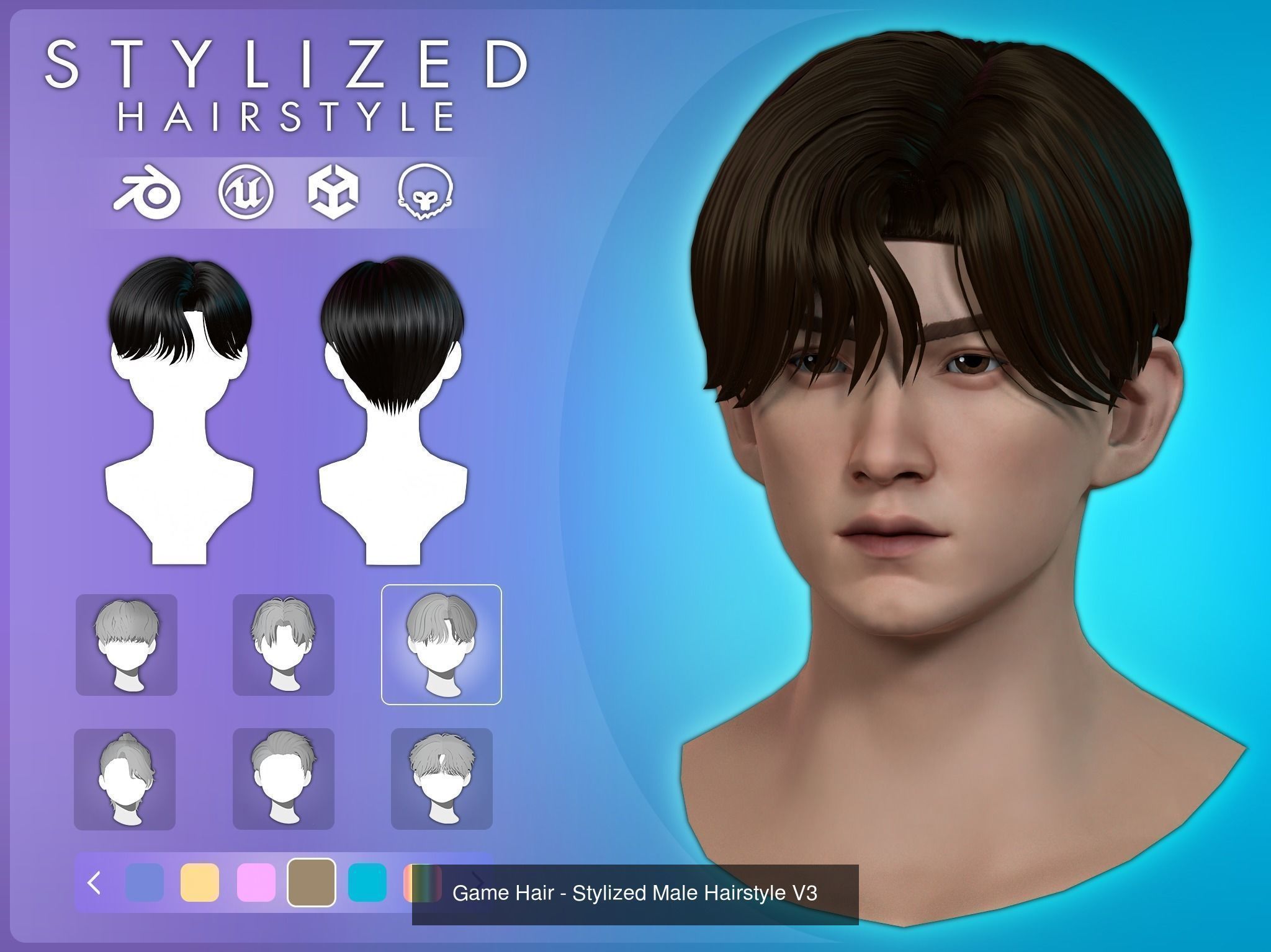 6 Stylized Male Hairstyle v1 3D Model Collection_9