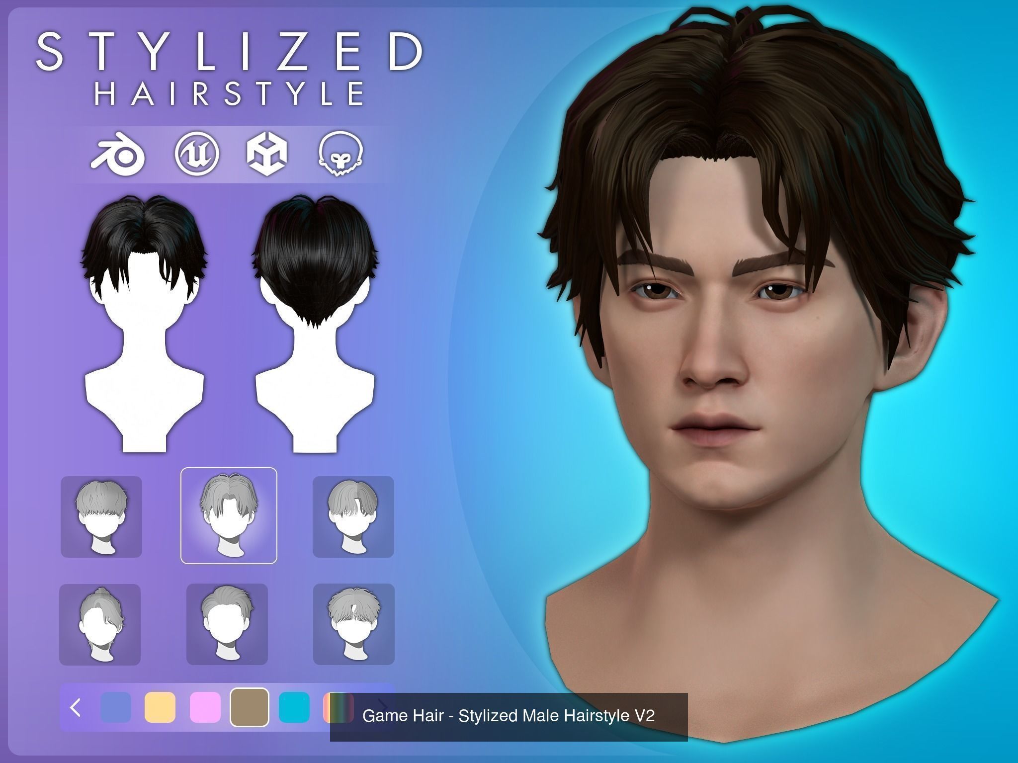 6 Stylized Male Hairstyle v1 3D Model Collection_8