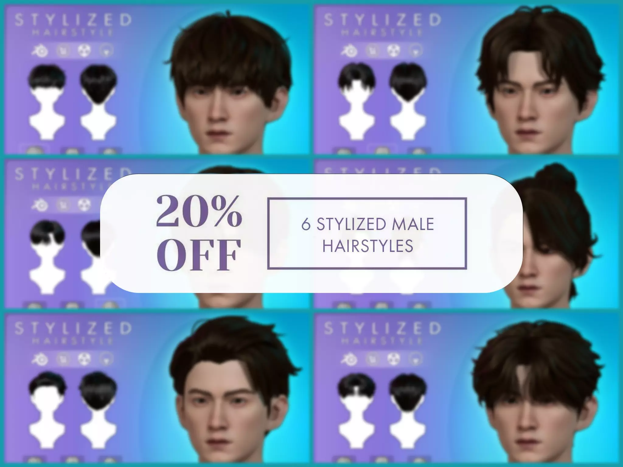 6 Stylized Male Hairstyle v1 3D Model Collection_0