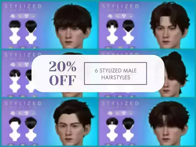 6 Stylized Male Hairstyle v1 3D Model Collection