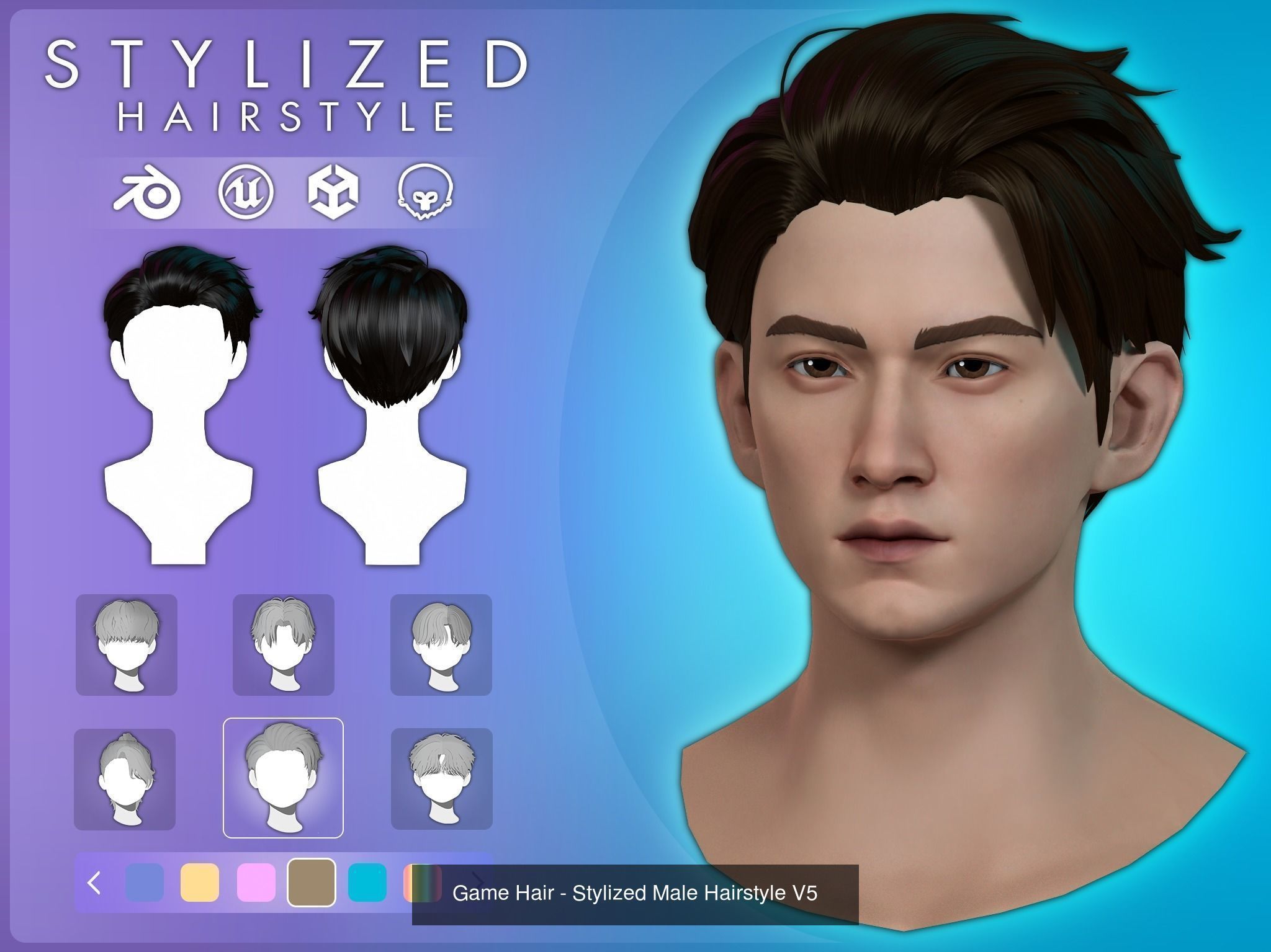6 Stylized Male Hairstyle v1 3D Model Collection_11
