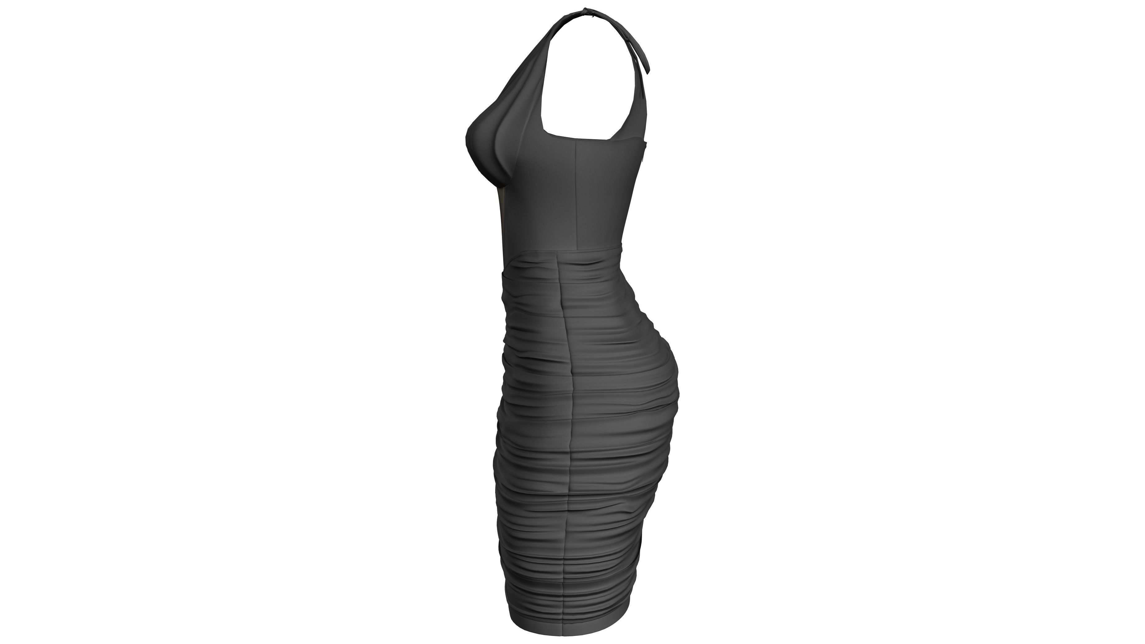 One Shoulder Seam Front Ruched Mesh Overlay Dress Low-poly 3D model_4