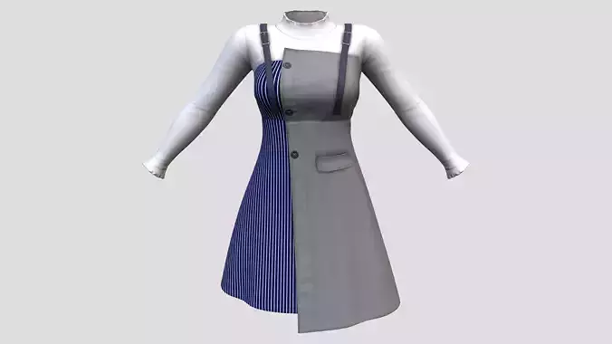 Color Panel Strappy A-line Dress Low-poly 3D model