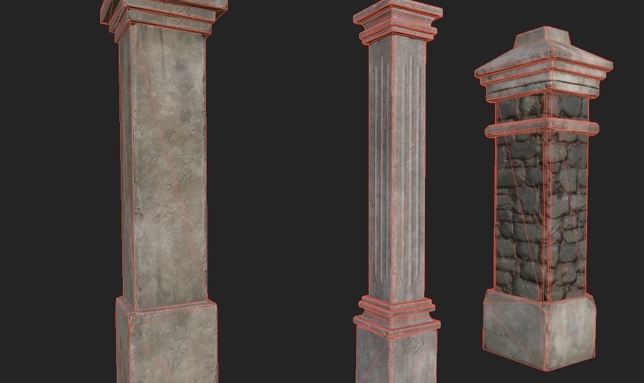 Shikumen Column Low-poly 3D model_5