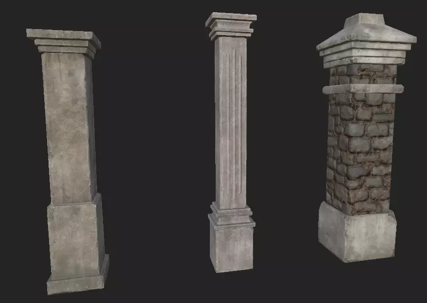 Shikumen Column Low-poly 3D model_0