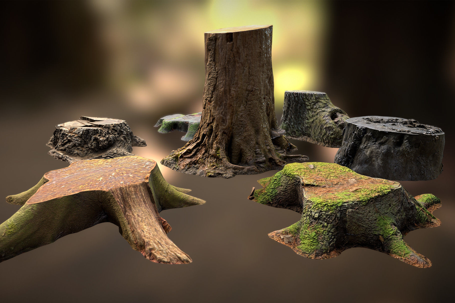 Photorealistic Tree Stumps with LODs Low-poly 3D model_10