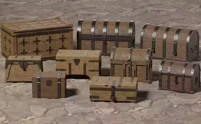 LowPoly Medieval Treasure Chest Pack Low-poly 3D model