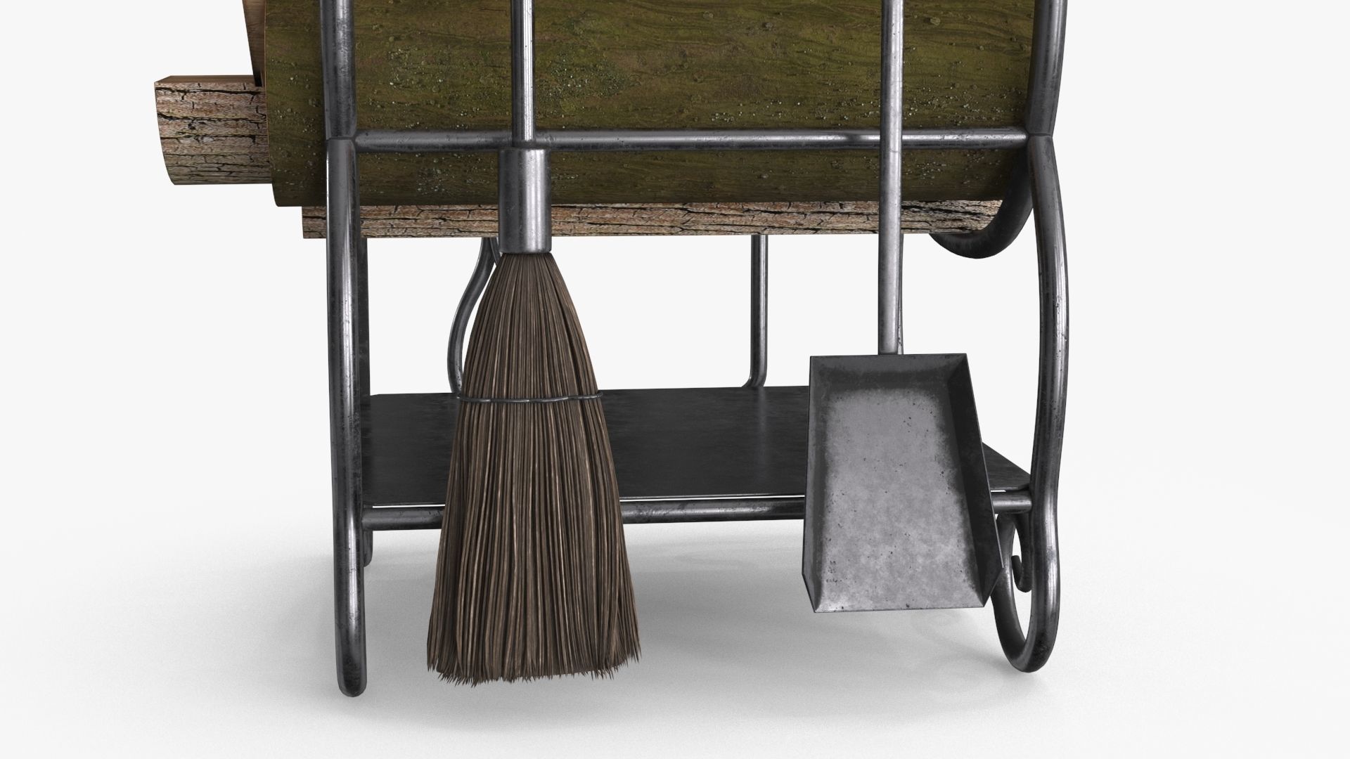 Fireplace Tools with Pile of Wood Low-poly 3D model_16