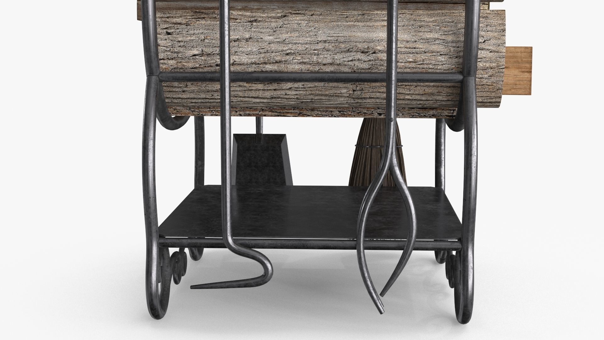 Fireplace Tools with Pile of Wood Low-poly 3D model_19