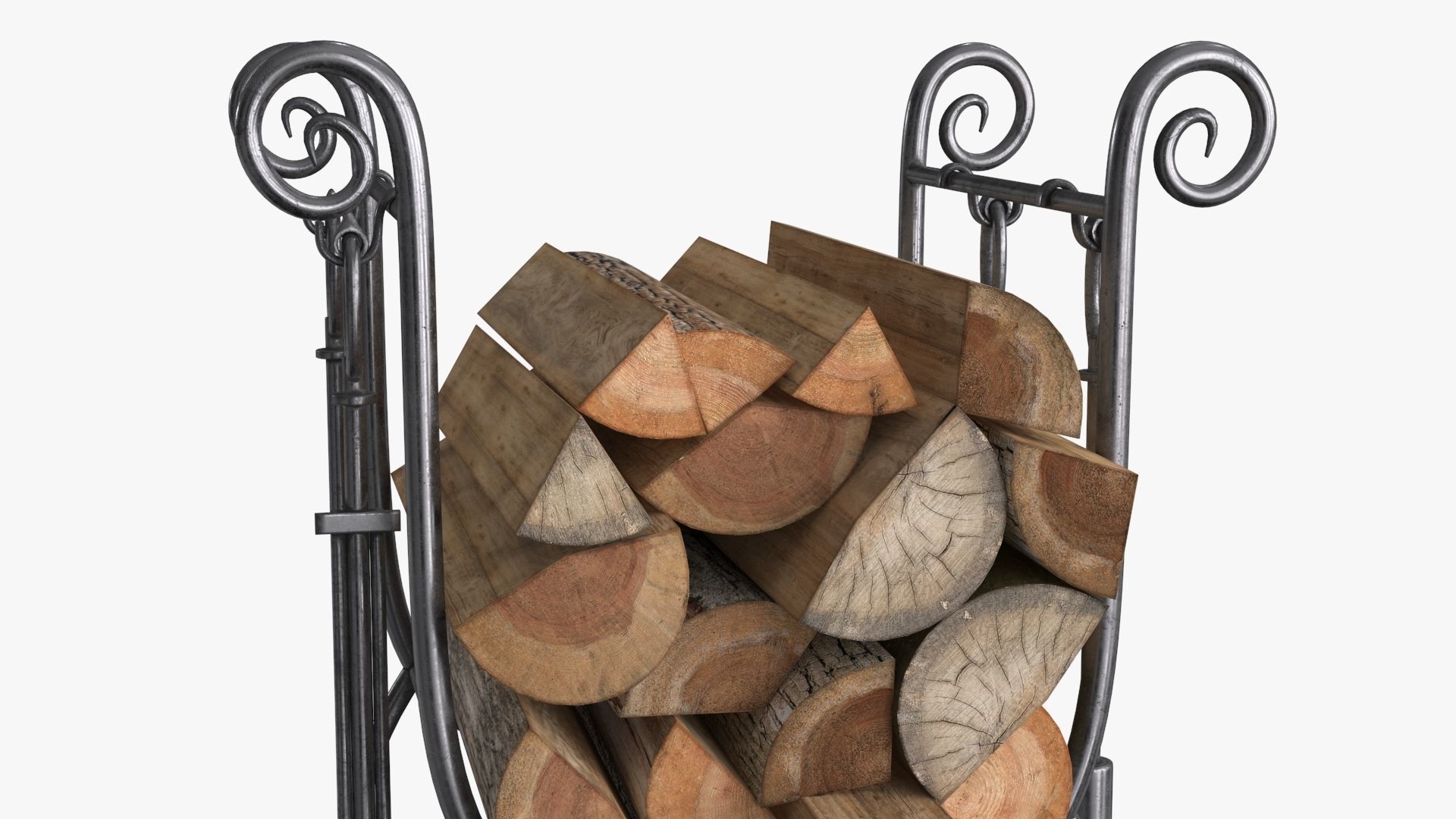 Fireplace Tools with Pile of Wood Low-poly 3D model_14