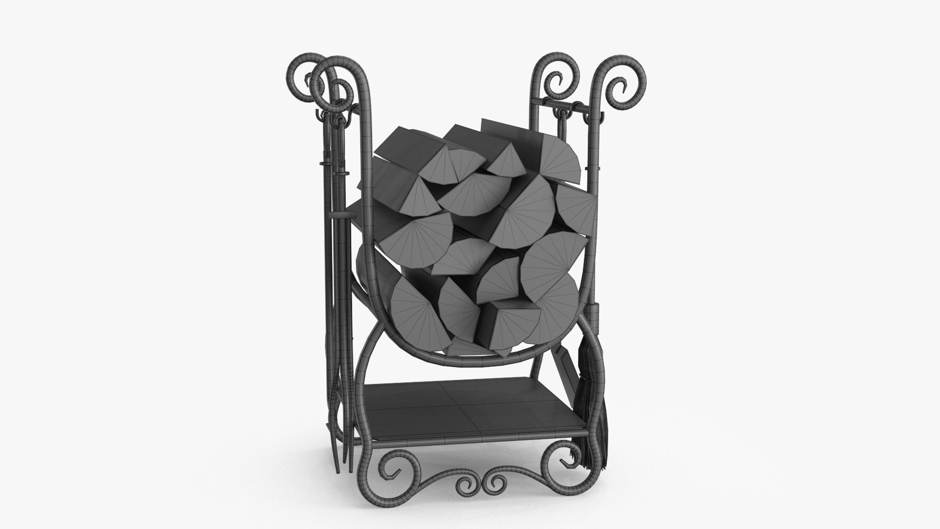 Fireplace Tools with Pile of Wood Low-poly 3D model_21