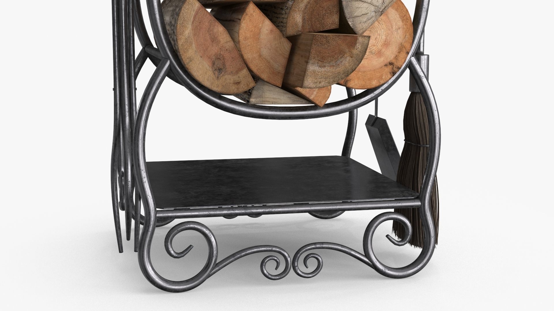 Fireplace Tools with Pile of Wood Low-poly 3D model_15