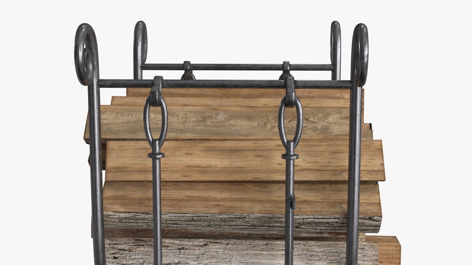 Fireplace Tools with Pile of Wood Low-poly 3D model_18