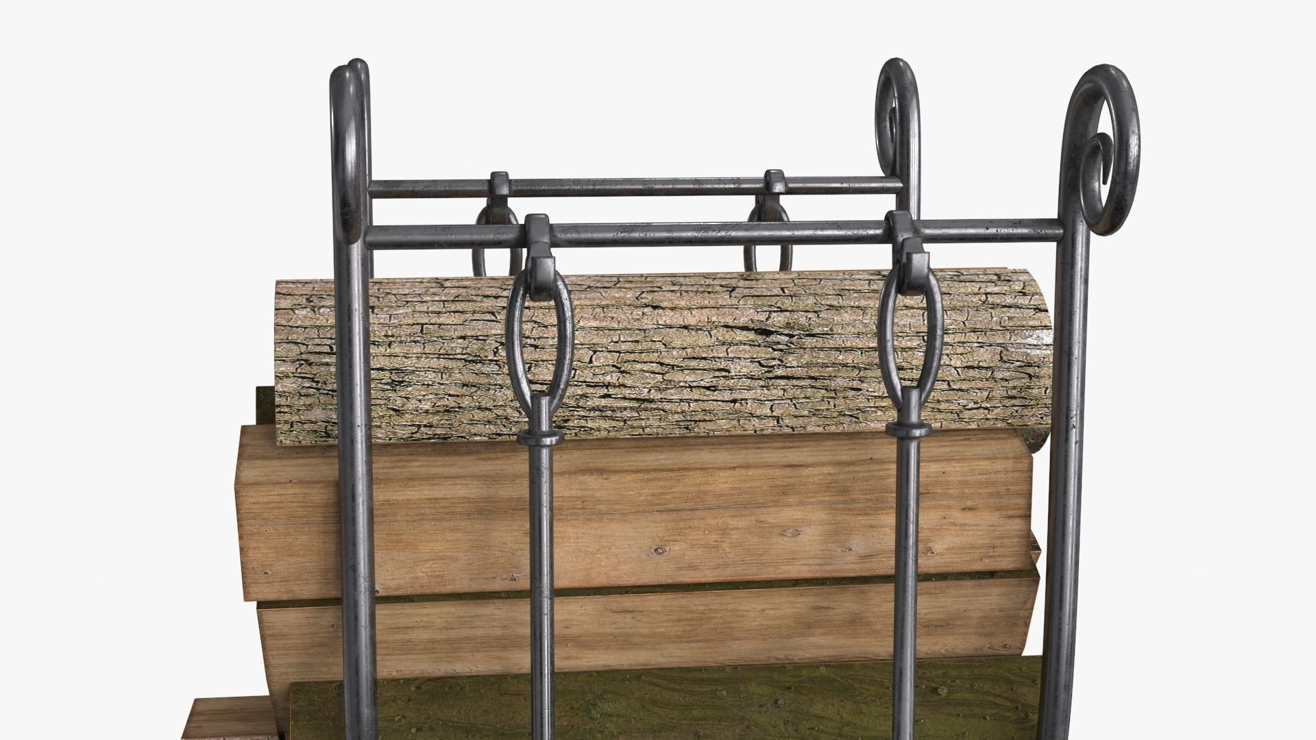 Fireplace Tools with Pile of Wood Low-poly 3D model_17