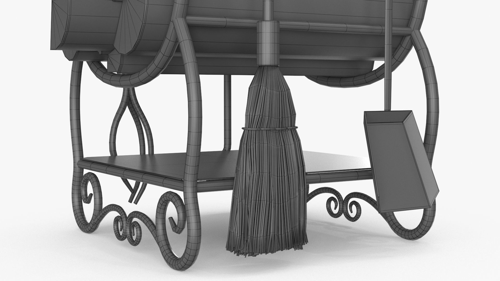 Fireplace Tools with Pile of Wood Low-poly 3D model_22