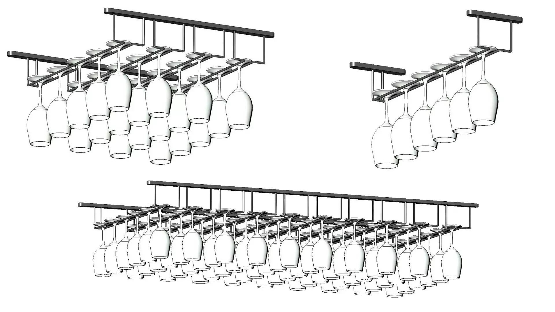 Wine Glass Bar Hanger Rails 3D model_0