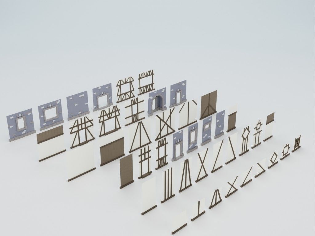 Lowpoly modular fachwerk houses Low-poly 3D model_13
