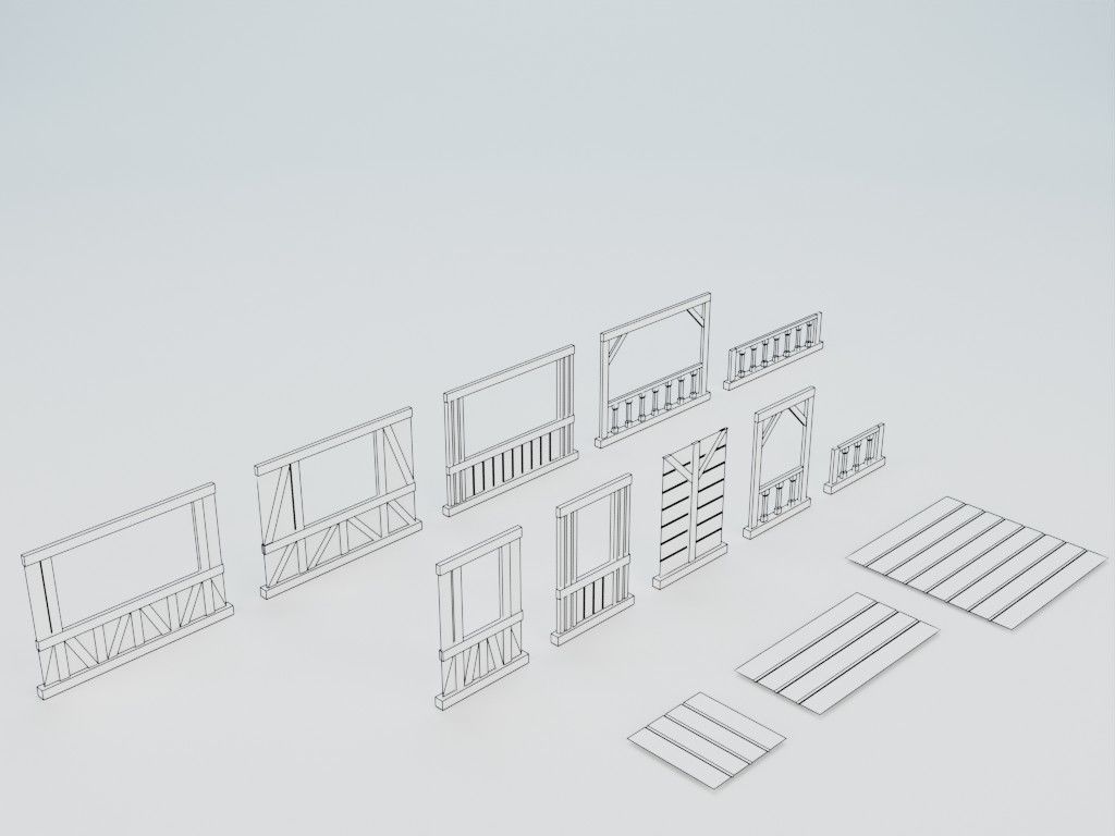 Lowpoly modular fachwerk houses Low-poly 3D model_16