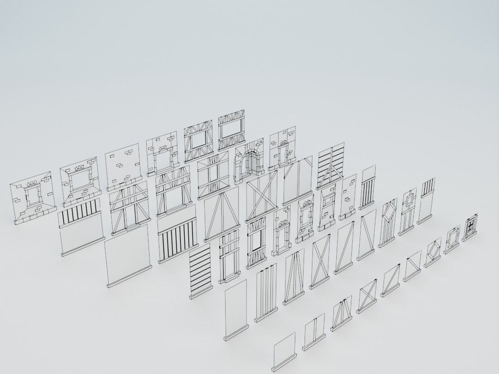 Lowpoly modular fachwerk houses Low-poly 3D model_14