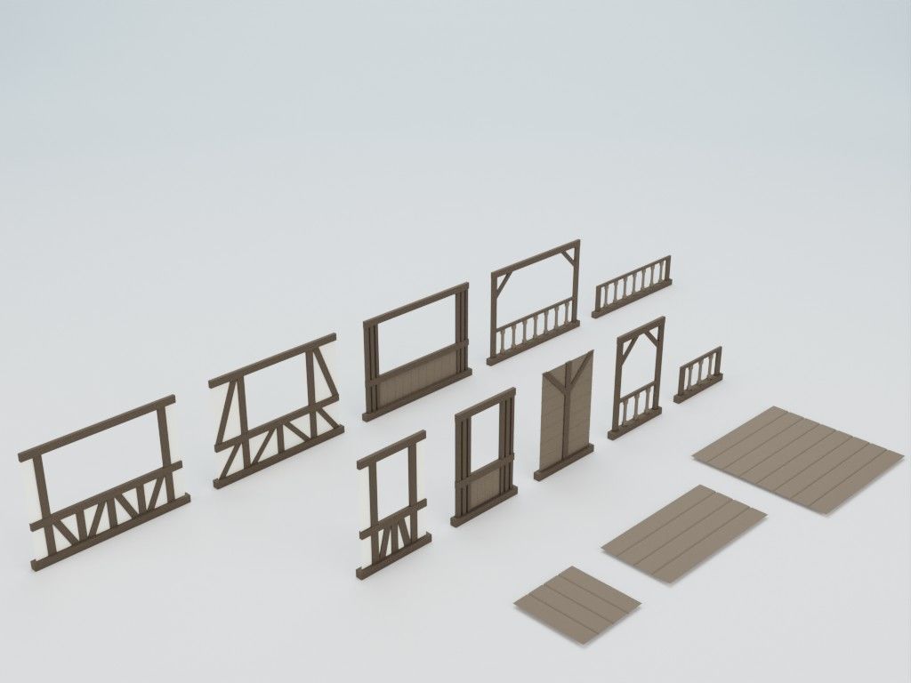 Lowpoly modular fachwerk houses Low-poly 3D model_15