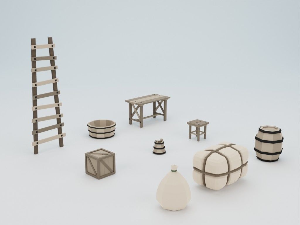 Lowpoly modular fachwerk houses Low-poly 3D model_21