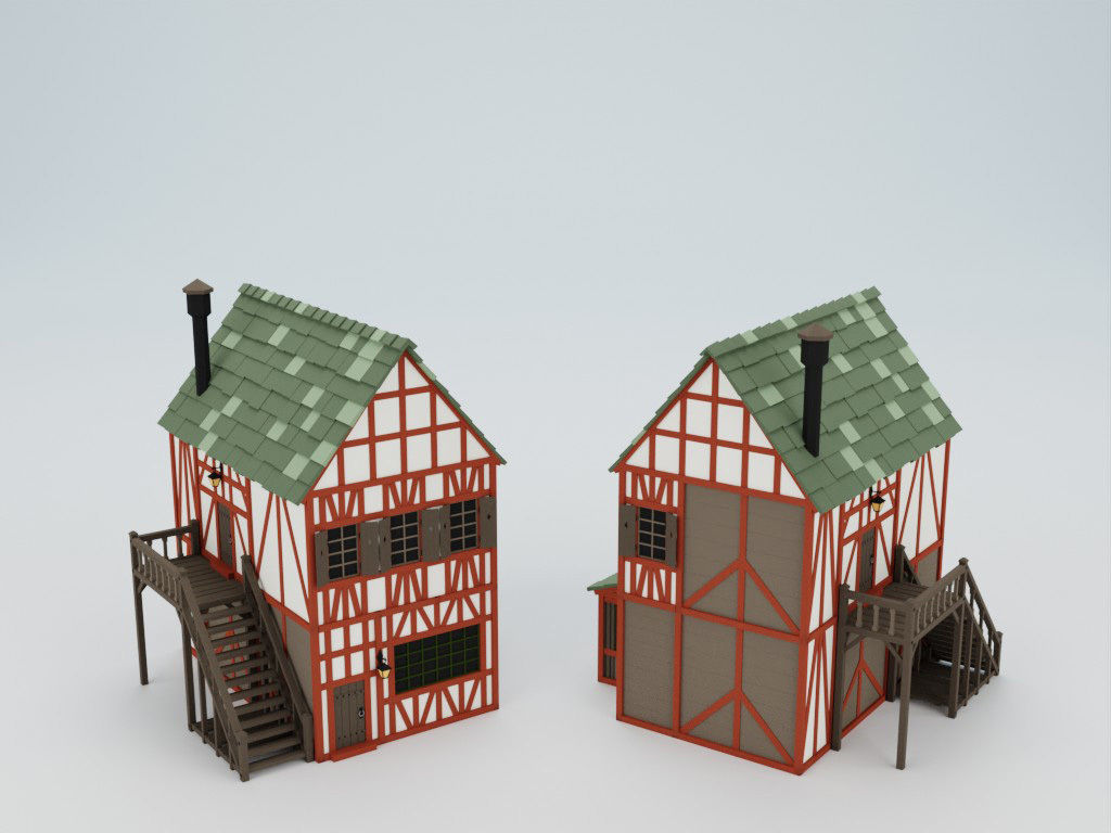 Lowpoly modular fachwerk houses Low-poly 3D model_3