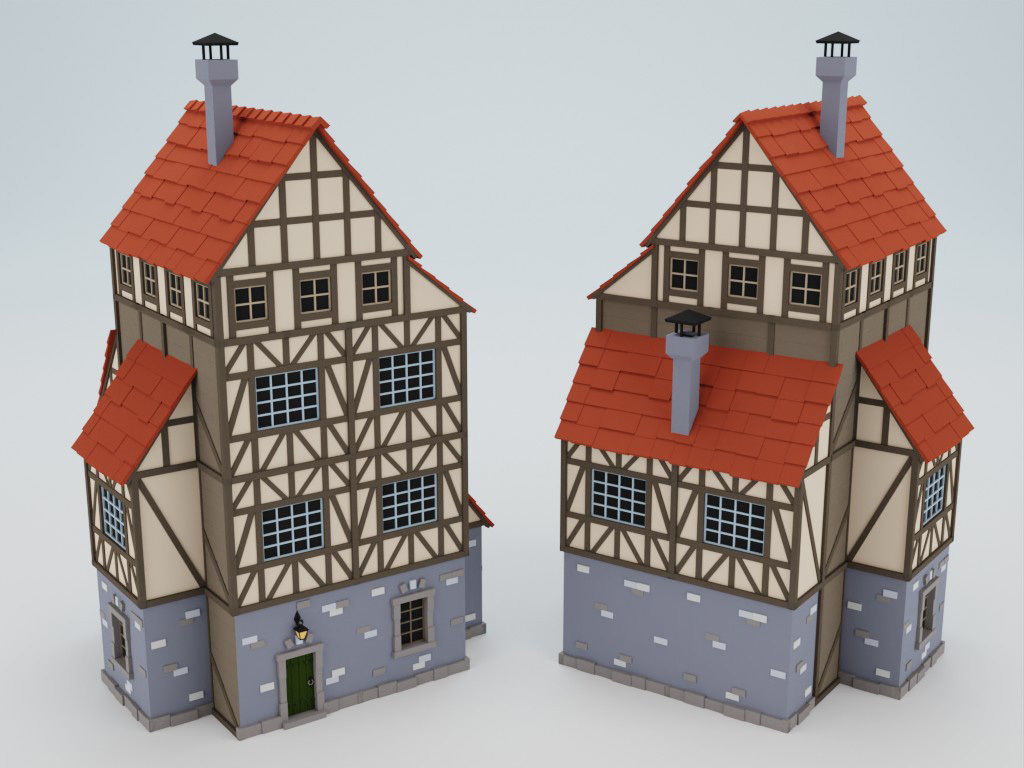 Lowpoly modular fachwerk houses Low-poly 3D model_10