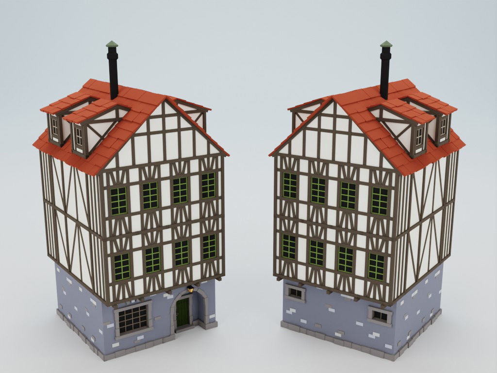 Lowpoly modular fachwerk houses Low-poly 3D model_2