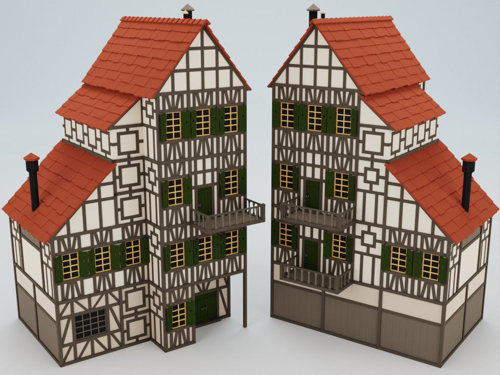 Lowpoly modular fachwerk houses Low-poly 3D model_9