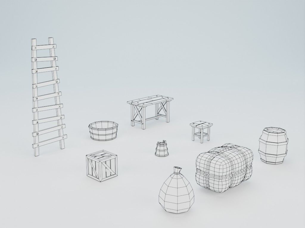Lowpoly modular fachwerk houses Low-poly 3D model_22