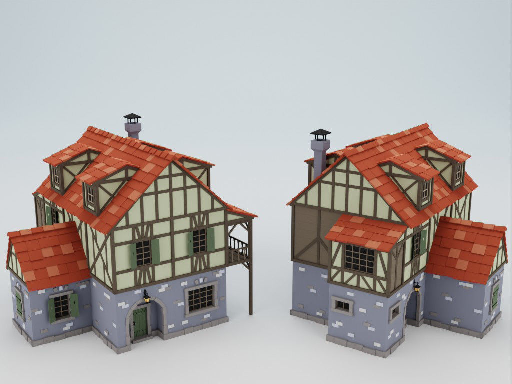 Lowpoly modular fachwerk houses Low-poly 3D model_8
