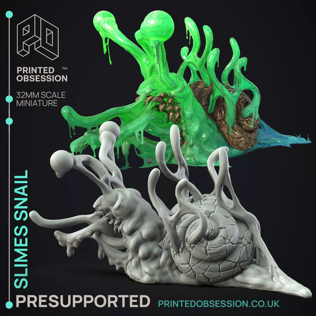 Slime Snail - Slime Creature - PRESUPPORTED - 32mm scale 3D print model_0