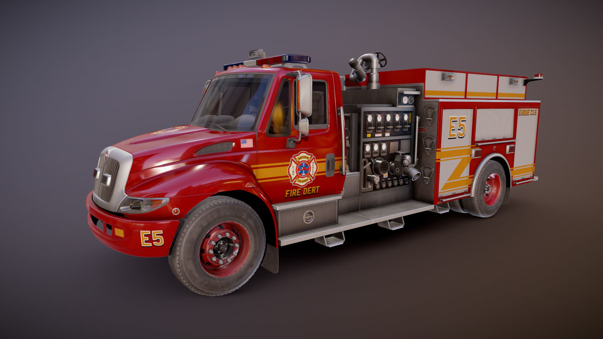 Durastar Firetruck Truck Low-poly 3D model_15