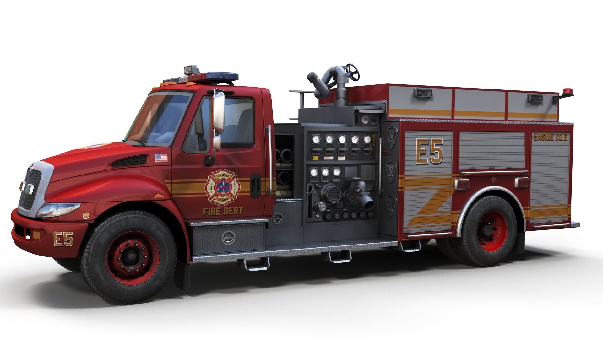 Durastar Firetruck Truck Low-poly 3D model_3