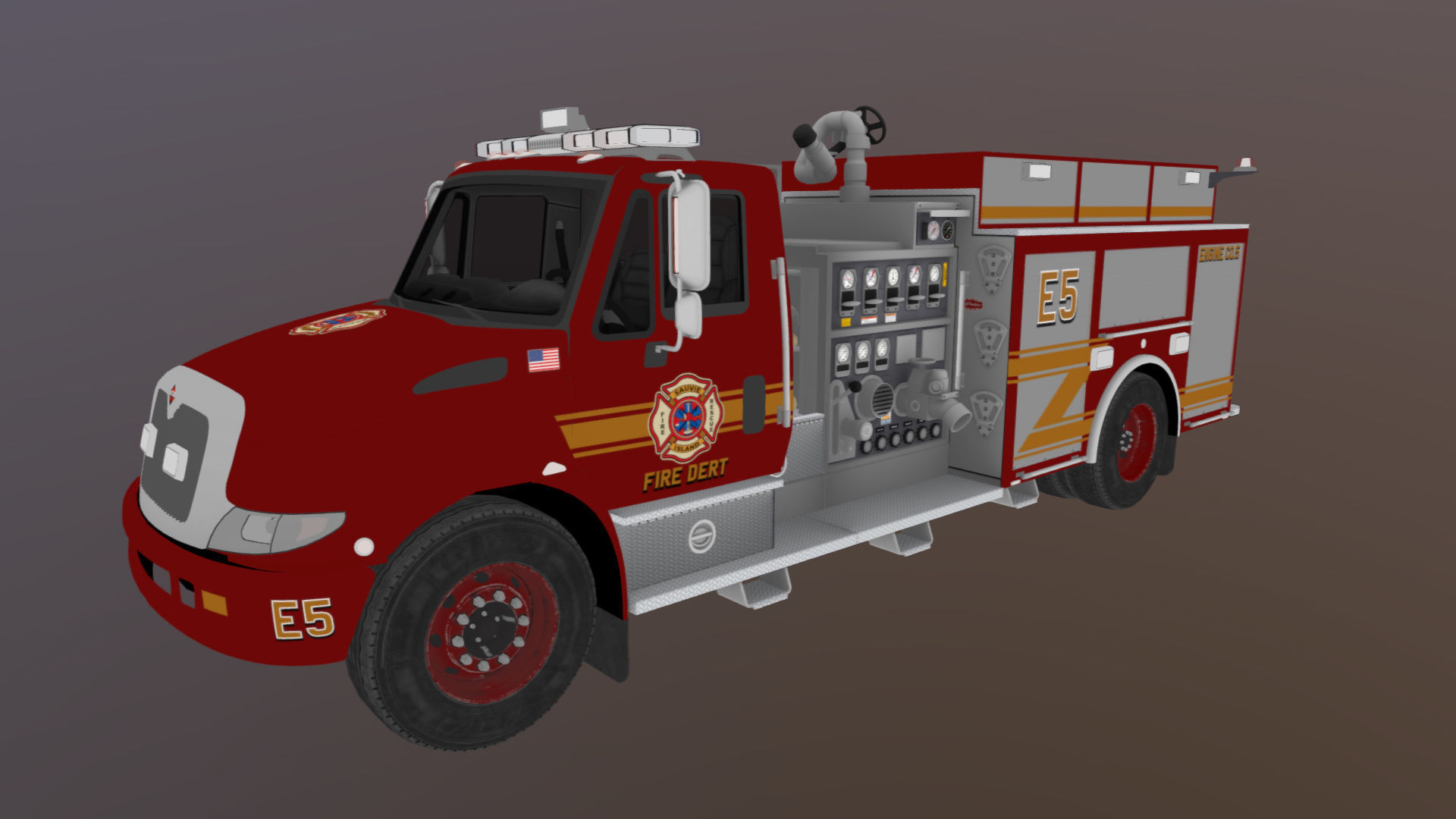 Durastar Firetruck Truck Low-poly 3D model_35