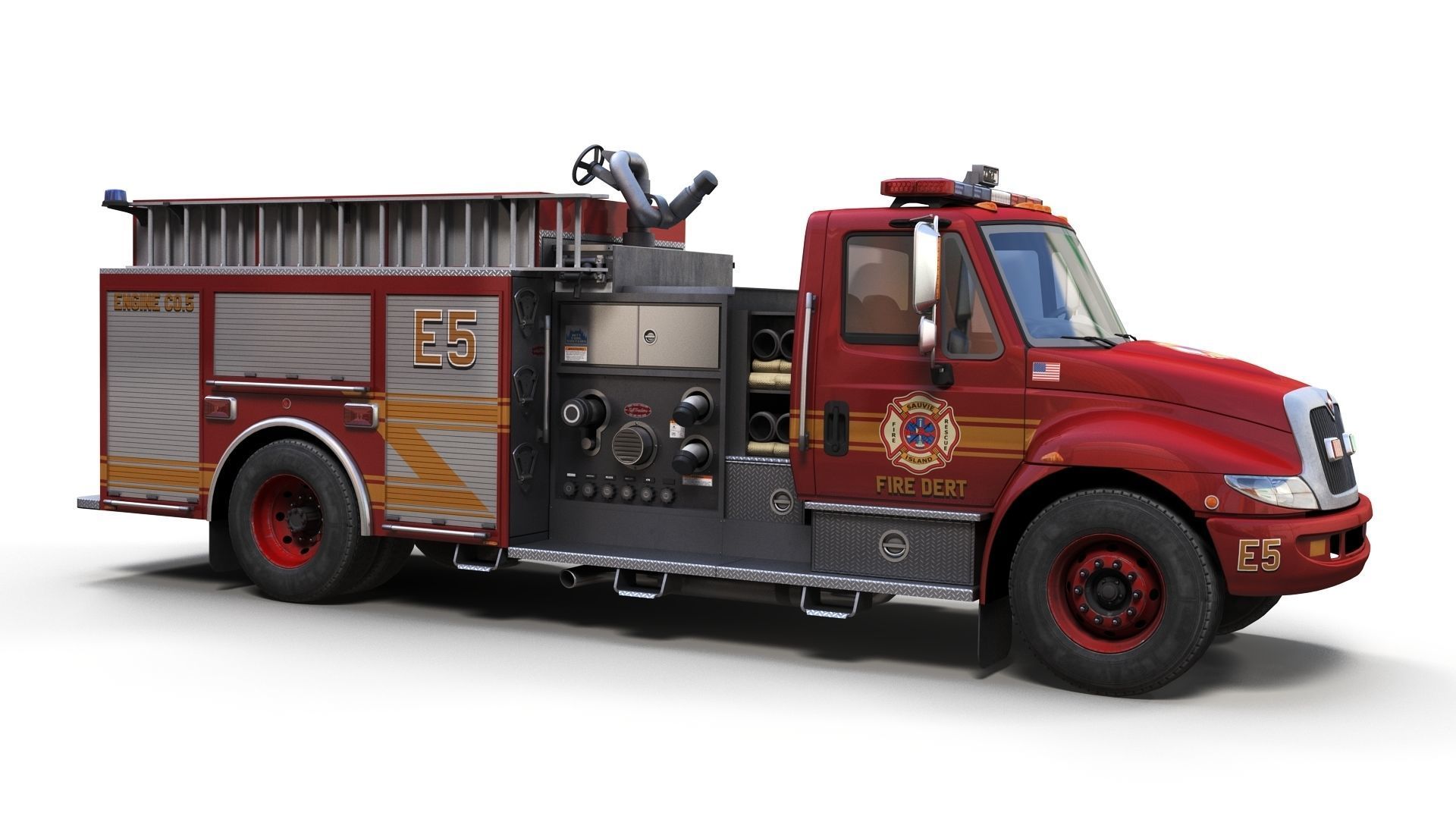 Durastar Firetruck Truck Low-poly 3D model_5