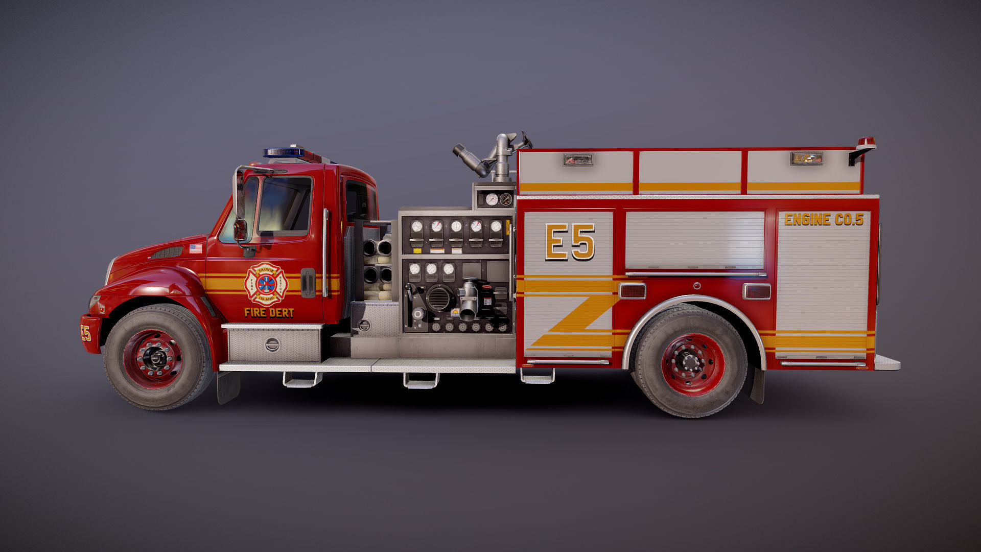 Durastar Firetruck Truck Low-poly 3D model_18