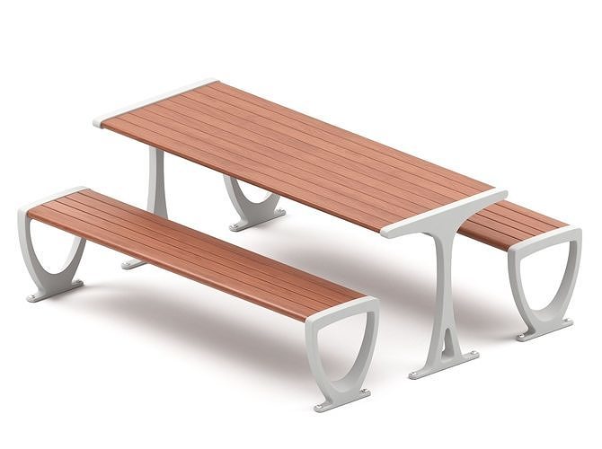 Outdoor Bench and Table 3D model