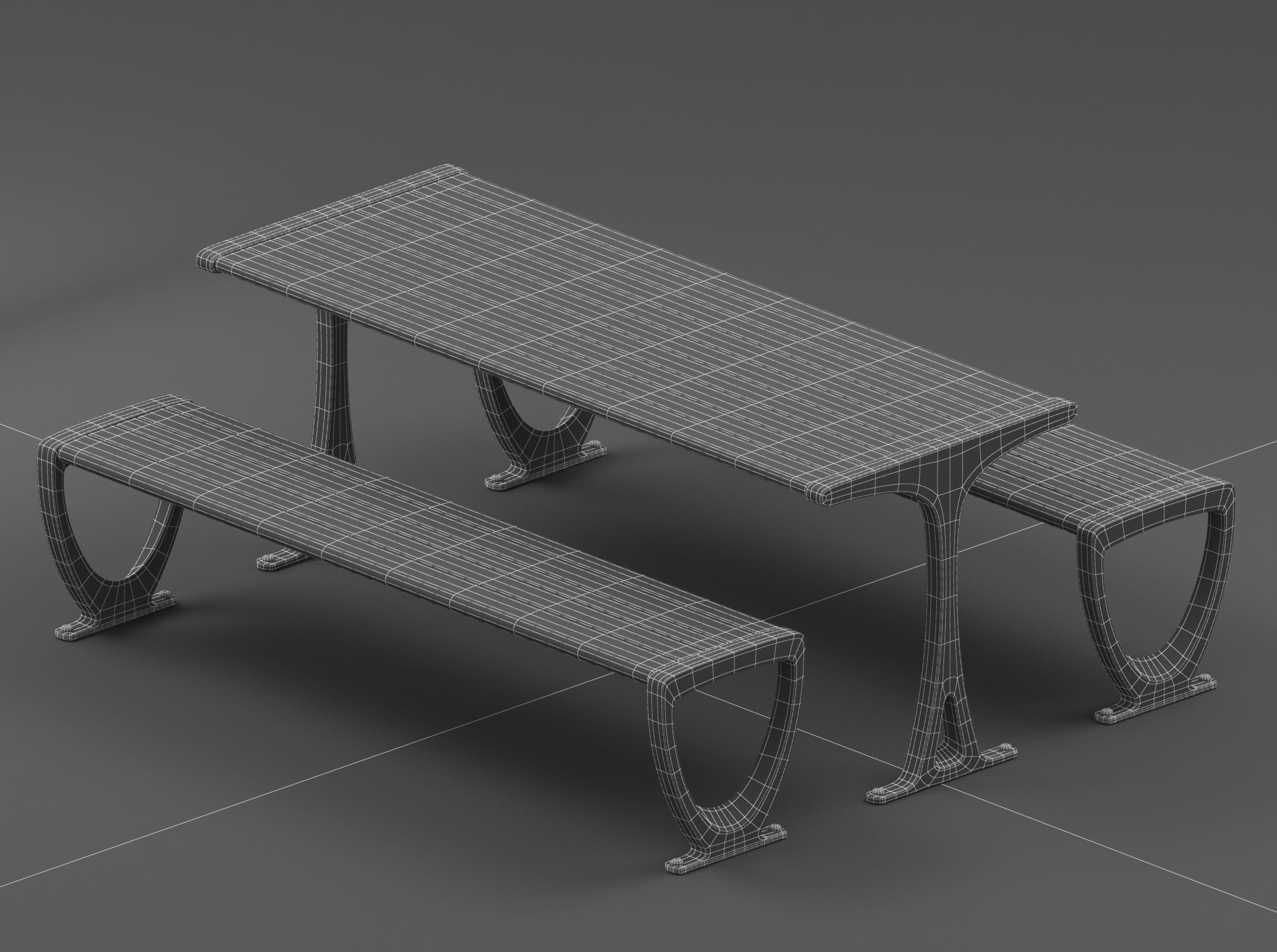 Outdoor Bench and Table 3D model_1